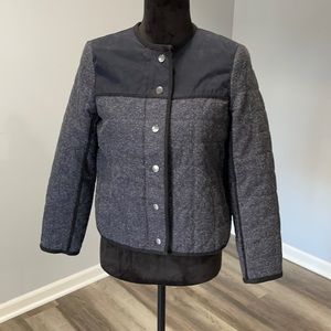 J.Crew Quilted Fencing Jacket size 6 petite navy blue herringbone pattern